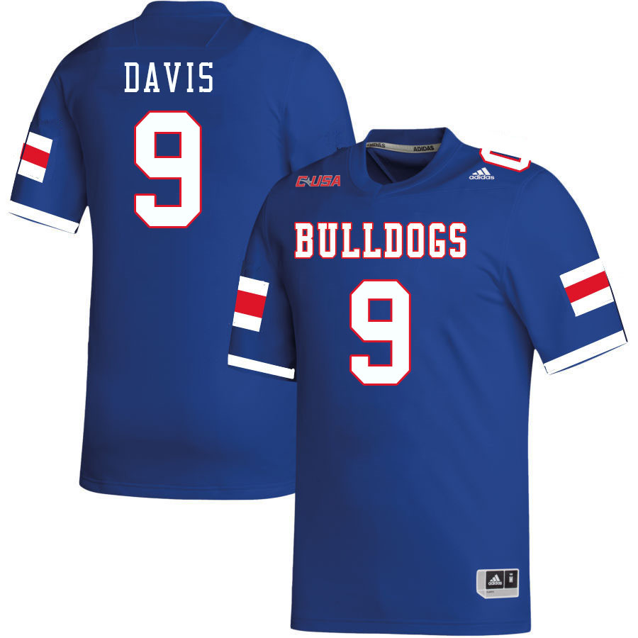 Men-Youth #9 Hugh Davis Louisiana Tech Bulldogs 2023 College Football Jerseys Stitched-Blue